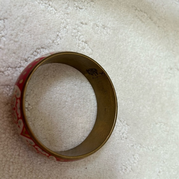 Vintage Two's Company Red White Design Brass Bracelet. (Made in India) Rare Boho - Picture 4 of 5